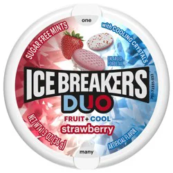 Ice Breakers Duo Fruit Plus Cool Strawberry Sugar Free Mints Tin, 1.3 oz