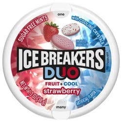 Ice Breakers Duo Fruit Plus Cool Strawberry Sugar Free Mints Tin, 1.3 oz