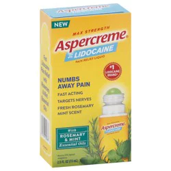Aspercreme Essential Oils Lidocaine Pain Relief With No-Mess Roll-On Applicator, Max-Strength Lidocaine Numbs Away Nerve Pain, Moisturizing Aloe Hydrates Skin, Rosemary & Mint, 2.5 Fl. Oz.