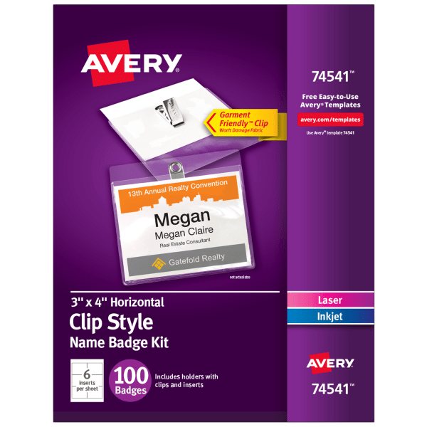 slide 1 of 7, Avery Clip Style Name Badges, Top Loading, 100 ct
