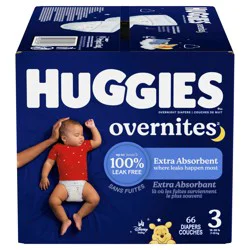 Huggies Overnites Nighttime Baby Diapers, Size 3 (16-28 lbs), 66 Ct