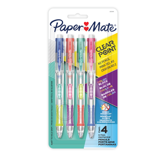 slide 4 of 8, Paper Mate Clearpoint Mechanical Pencil, Break-Resistant, Color Block Edition, HB #2 Lead (0.7mm), 4 Count, 4 ct