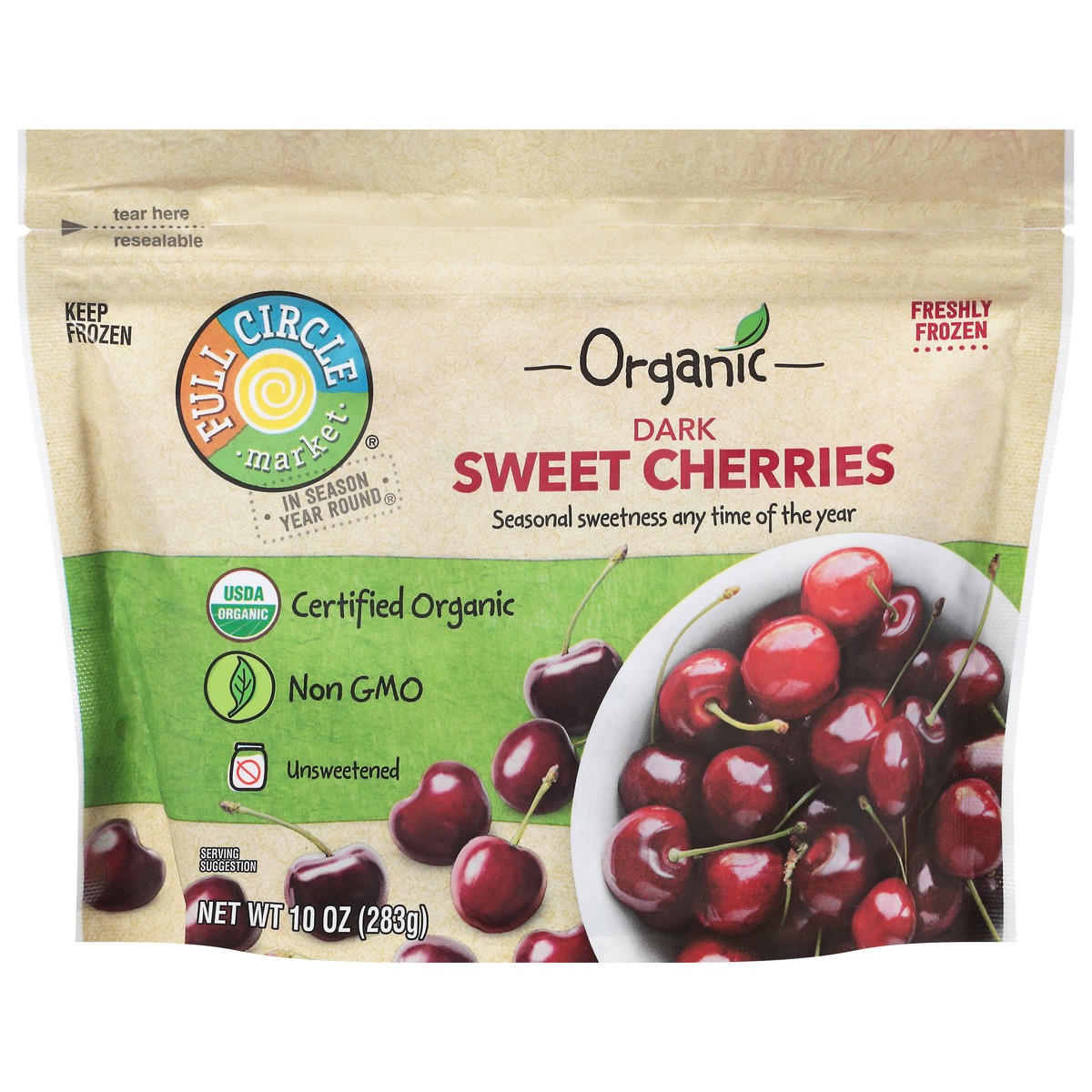 slide 1 of 9, Full Circle Market Organic Dark Unsweetened Sweet Cherries 10 oz, 10 oz