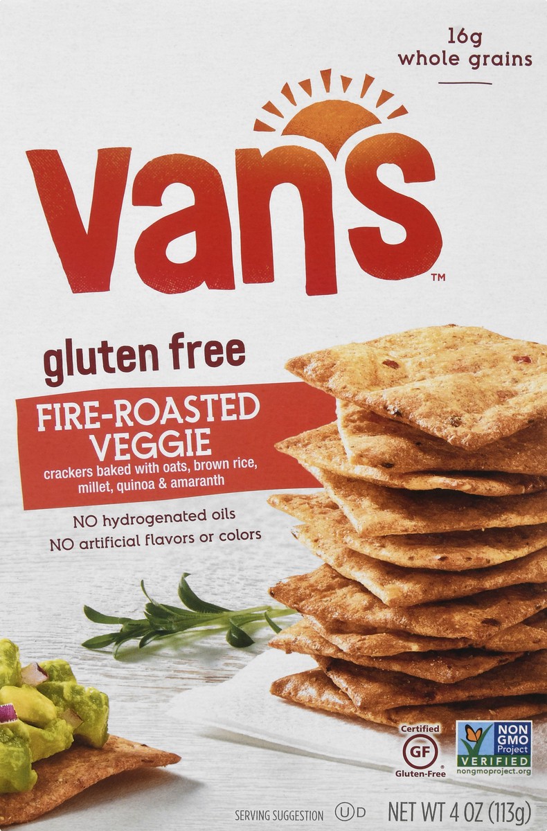 slide 1 of 7, Van's Gluten Free Fire-Roasted Veggie Crackers 4 oz, 4 oz