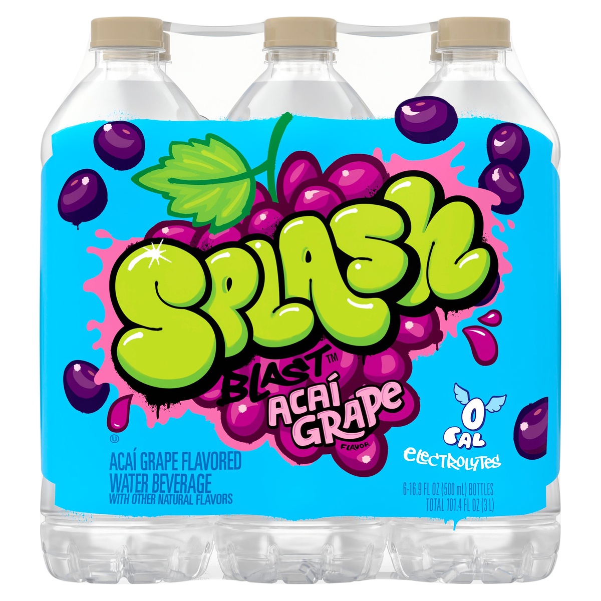 slide 1 of 1, Splash Refresher Acai Grape Flavored Water, 16.9 fl oz, 6 Pack, 16.9 fl oz