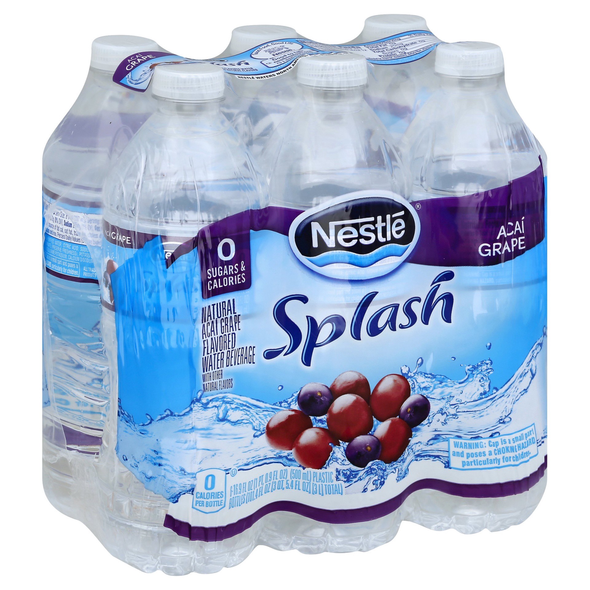 slide 1 of 3, Splash Refresher Acai Grape Flavored Water, 16.9 fl oz, 6 Pack, 16.9 fl oz