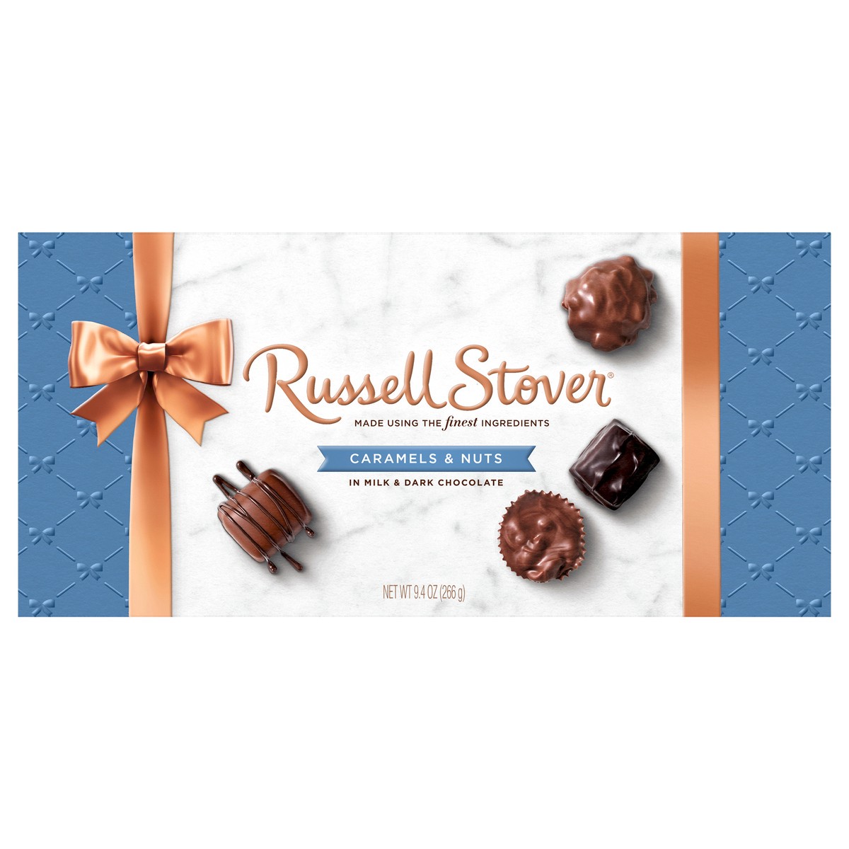 slide 1 of 8, Russell Stover Caramels & Nuts Copper Bowline Box, 9.4 oz