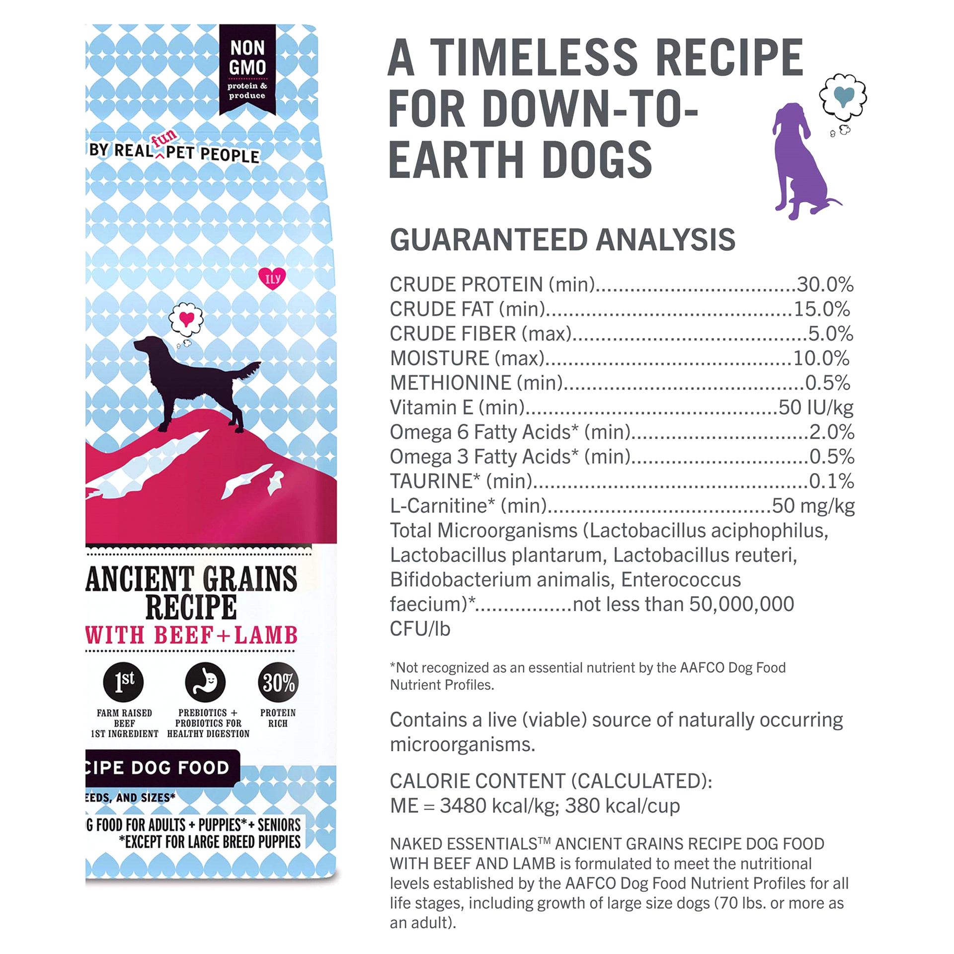 slide 4 of 29, I and Love and You "I and love and you" Naked Essentials Ancient Grains Dry Dog Food, Beef and Lamb Recipe, Prebiotics and Probiotics, Real Meat, No Fillers, 4lb Bag, 4 lb