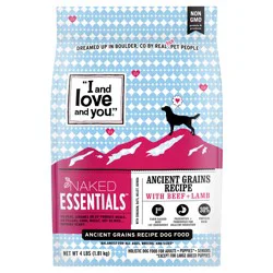 I and Love and You "I and love and you" Naked Essentials Ancient Grains Dry Dog Food, Beef and Lamb Recipe, Prebiotics and Probiotics, Real Meat, No Fillers, 4lb Bag