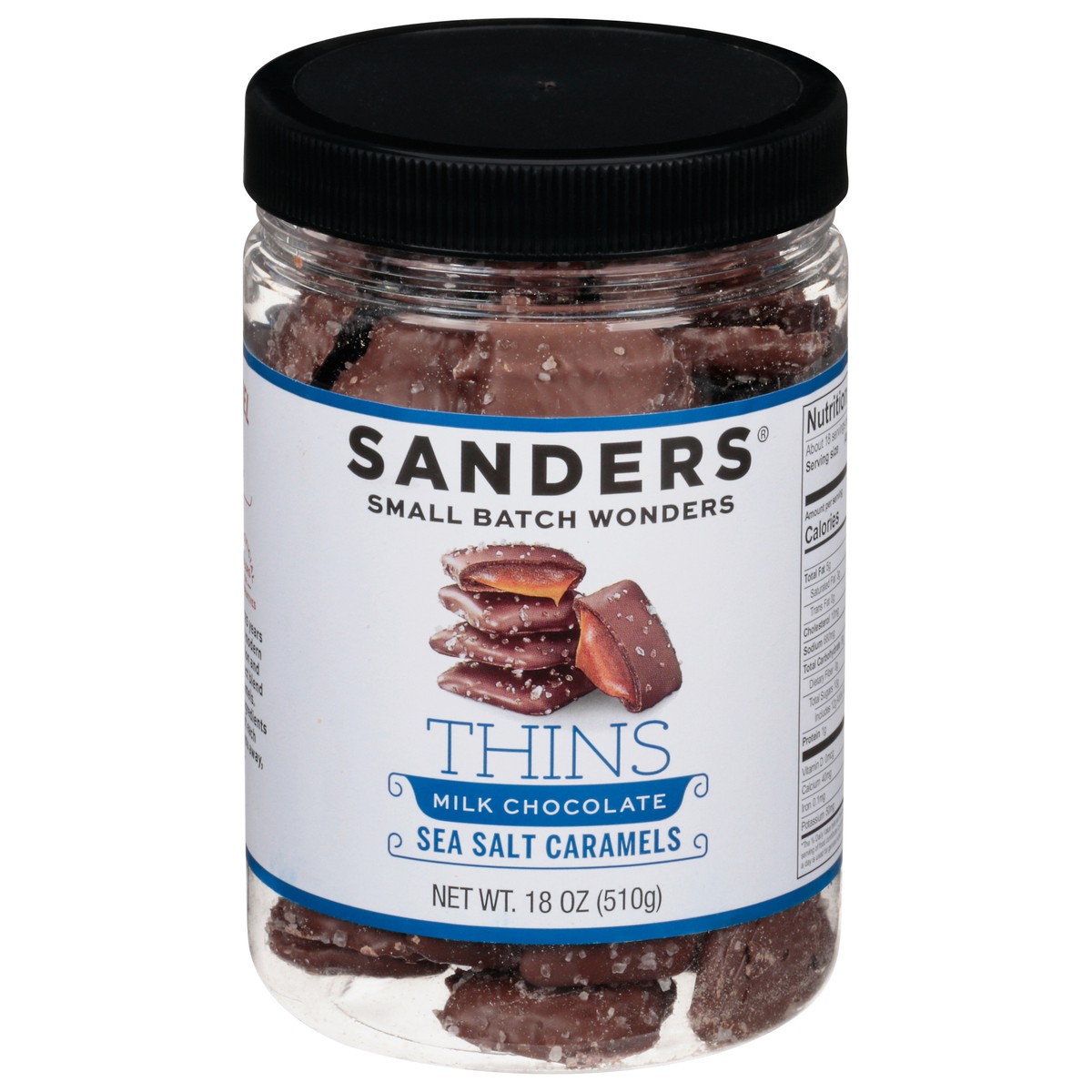 slide 1 of 12, Sanders Thins Milk Chocolate Sea Salt Caramels 18 oz, 18 oz