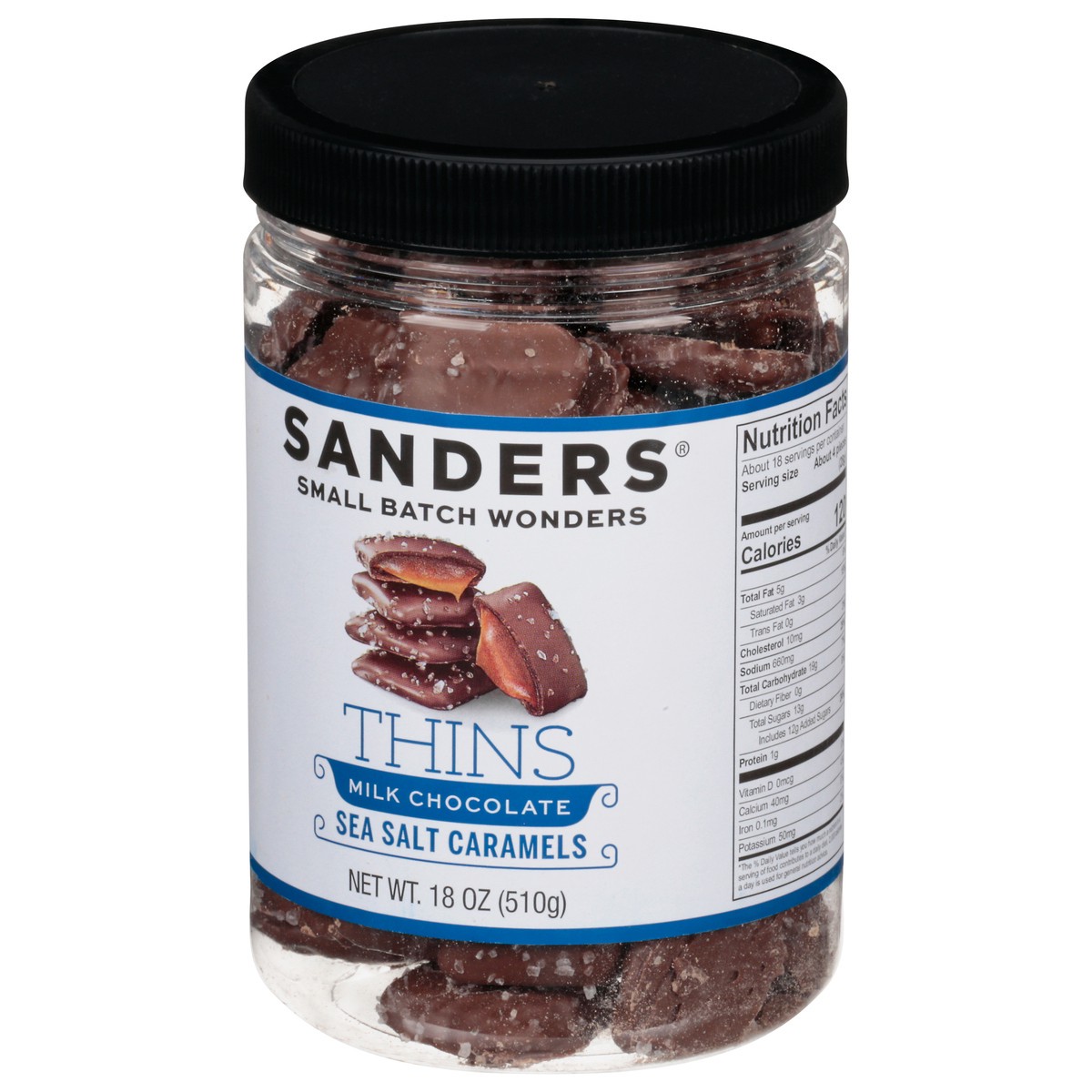 slide 10 of 12, Sanders Thins Milk Chocolate Sea Salt Caramels 18 oz, 18 oz
