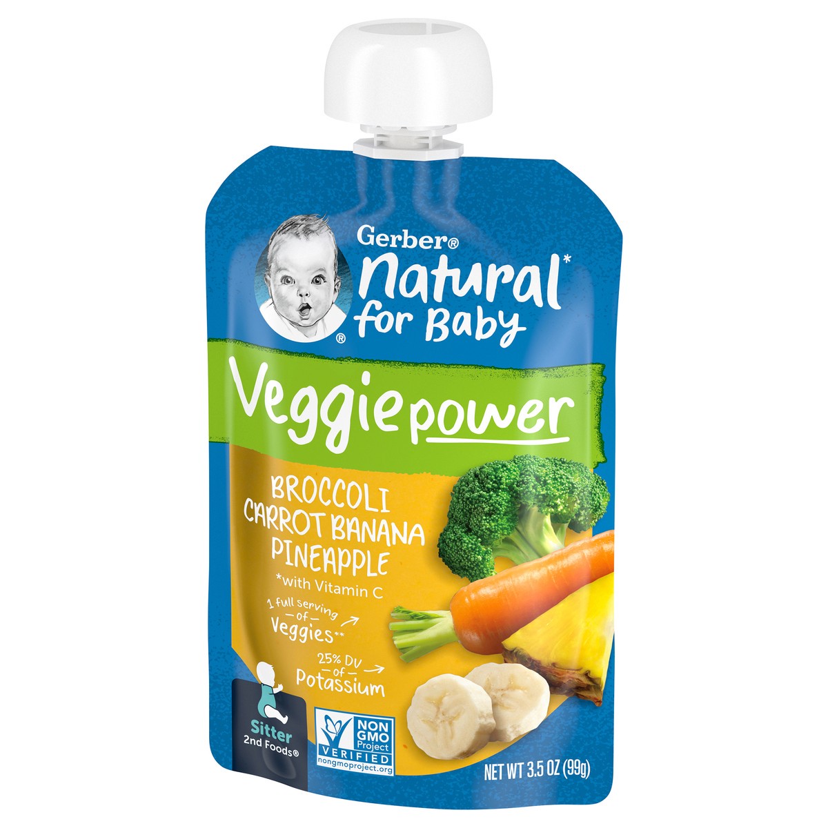 slide 8 of 9, Gerber Strong Toddler Food, Broccoli, Carrot, Banana, Pineapple, 3.5 oz. Pouch, 3.5 oz