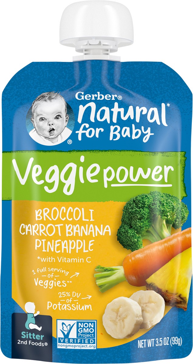 slide 4 of 9, Gerber Strong Toddler Food, Broccoli, Carrot, Banana, Pineapple, 3.5 oz. Pouch, 3.5 oz