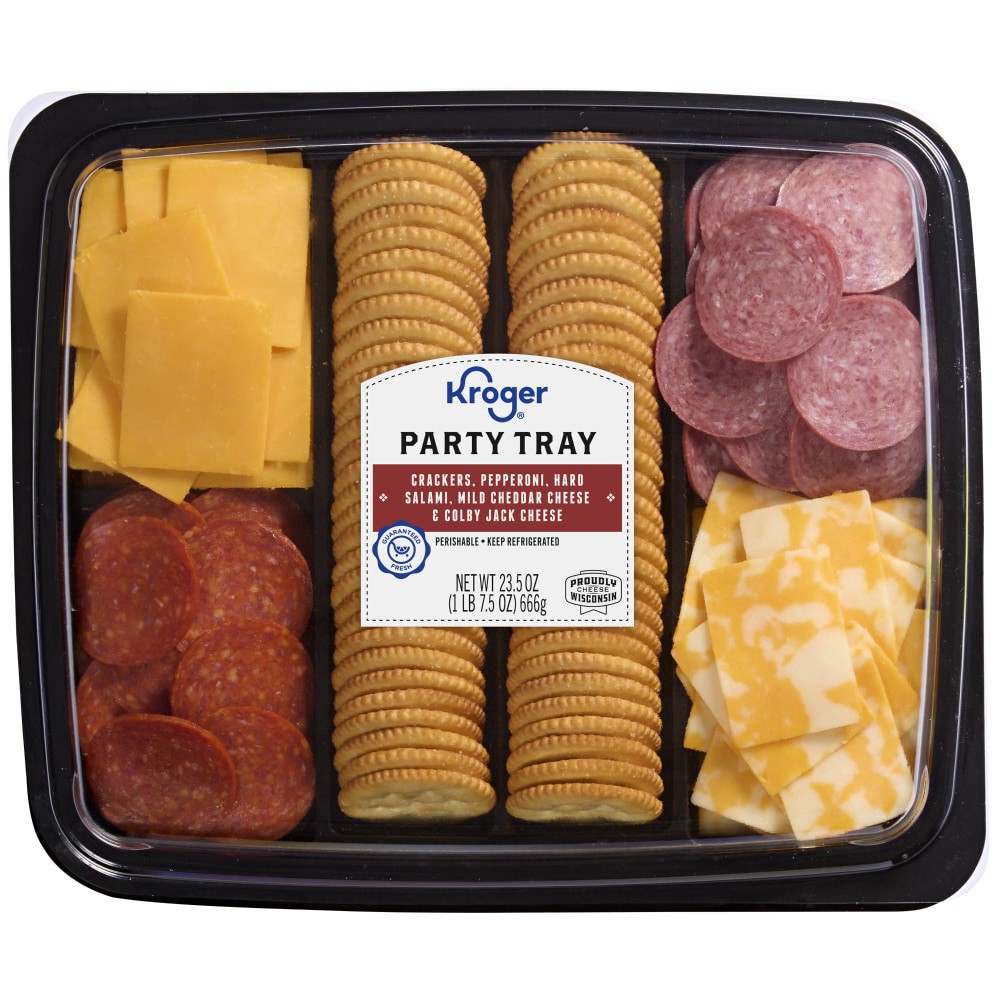 slide 1 of 1, Kroger® Pepperoni Hard Salami Cheese Cracker Tray, 23.5 oz