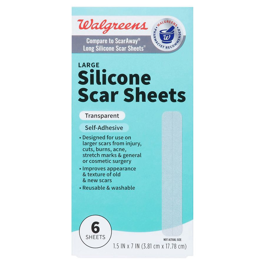slide 2 of 5, Walgreens Large Silicone Scar Sheets Odorless, Transparent, 6 ct
