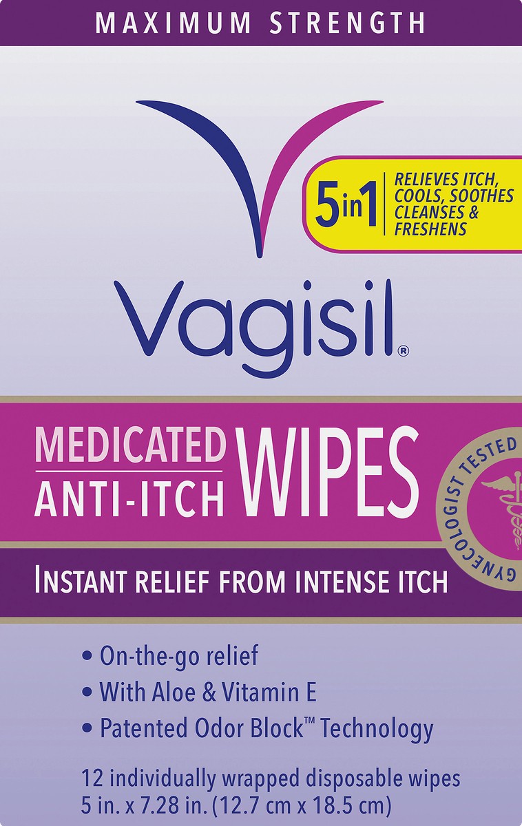 slide 3 of 7, Vagisil Maximum Strength Anti-Itch Medicated Feminine Intimate Wipes, 12 ct