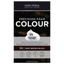 John Frieda Brown Black Permanent Precision Hair color Foam Hair Color Kit, Brown Black Hair Dye, 3N Deep Brown Black Hair Color, 1 Application