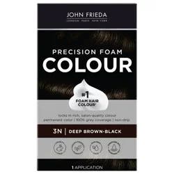 John Frieda Brown Black Permanent Precision Hair color Foam Hair Color Kit, Brown Black Hair Dye, 3N Deep Brown Black Hair Color, 1 Application