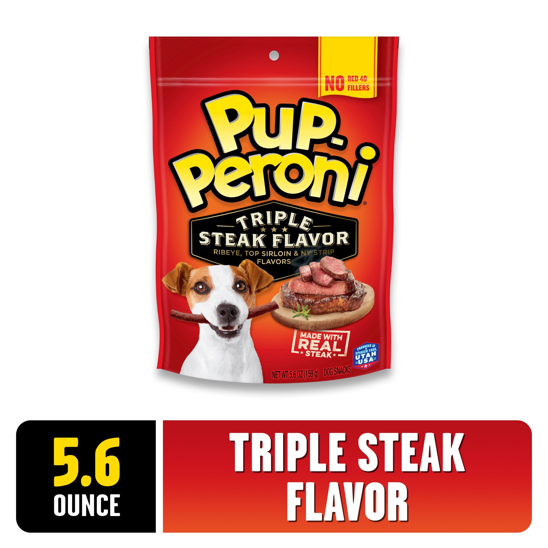 slide 1 of 1, Pup-Peroni Triple Steak Flavor Dog Treats, 5.6 oz