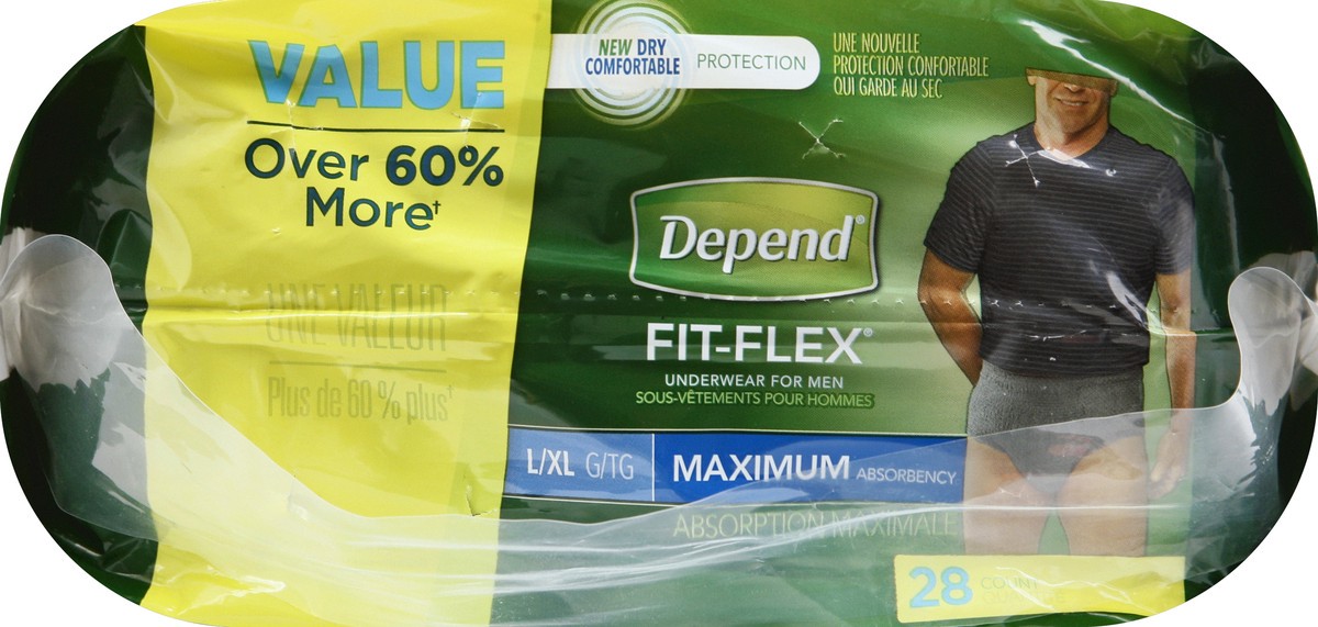 slide 2 of 6, Depend Fit-Flex Underwear For Men, Maximum Absorbency, L/XL, 30 ct