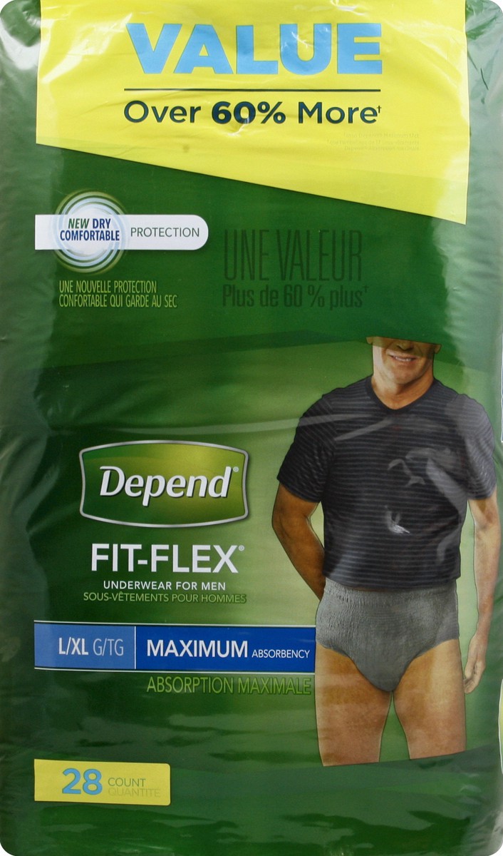 slide 5 of 6, Depend Fit-Flex Underwear For Men, Maximum Absorbency, L/XL, 30 ct