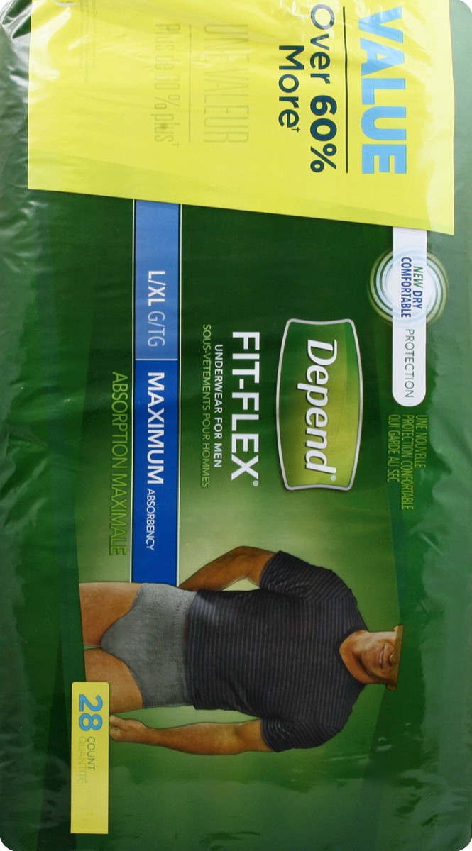 slide 6 of 6, Depend Fit-Flex Underwear For Men, Maximum Absorbency, L/XL, 30 ct