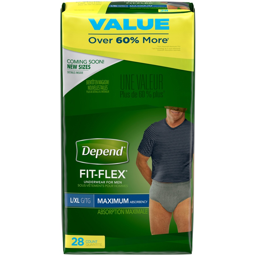 slide 1 of 6, Depend Fit-Flex Underwear For Men, Maximum Absorbency, L/XL, 30 ct