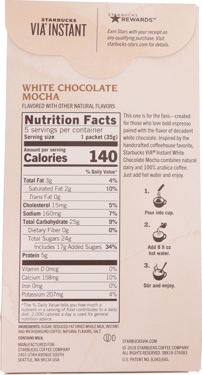 slide 13 of 14, Starbucks VIA Instant Coffee Flavored Packets — White Chocolate Mocha Latte — 1 box (5 packets) - 6.17 oz, 6.17 oz