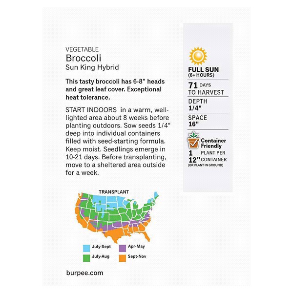 slide 2 of 5, Burpee Broccoli Sun King Hybrid Seeds, 1 ct