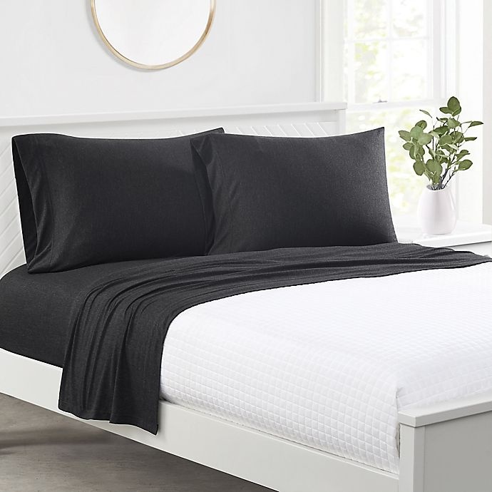 slide 1 of 2, Simply Essential Heathered Jersey Full Sheet Set - Dark Grey, 1 ct