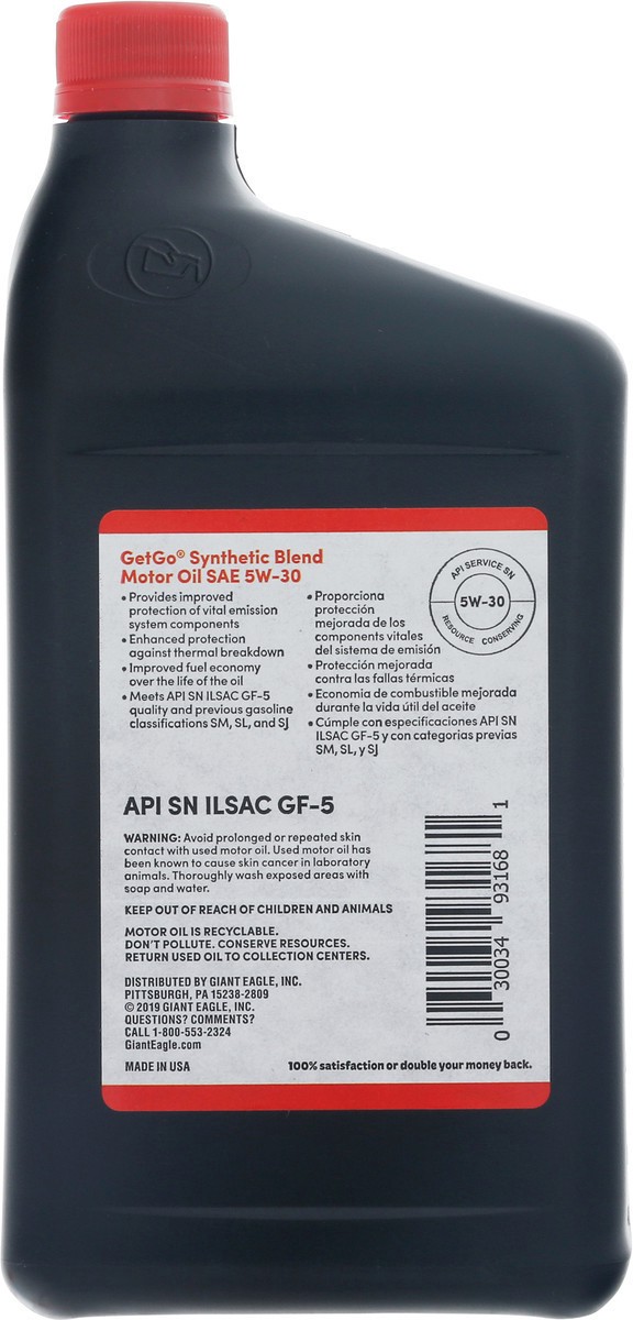 slide 9 of 9, Getgo Sae 5W-30 Synthetic Blend Motor Oil 1 qt Bottle, 2 ct
