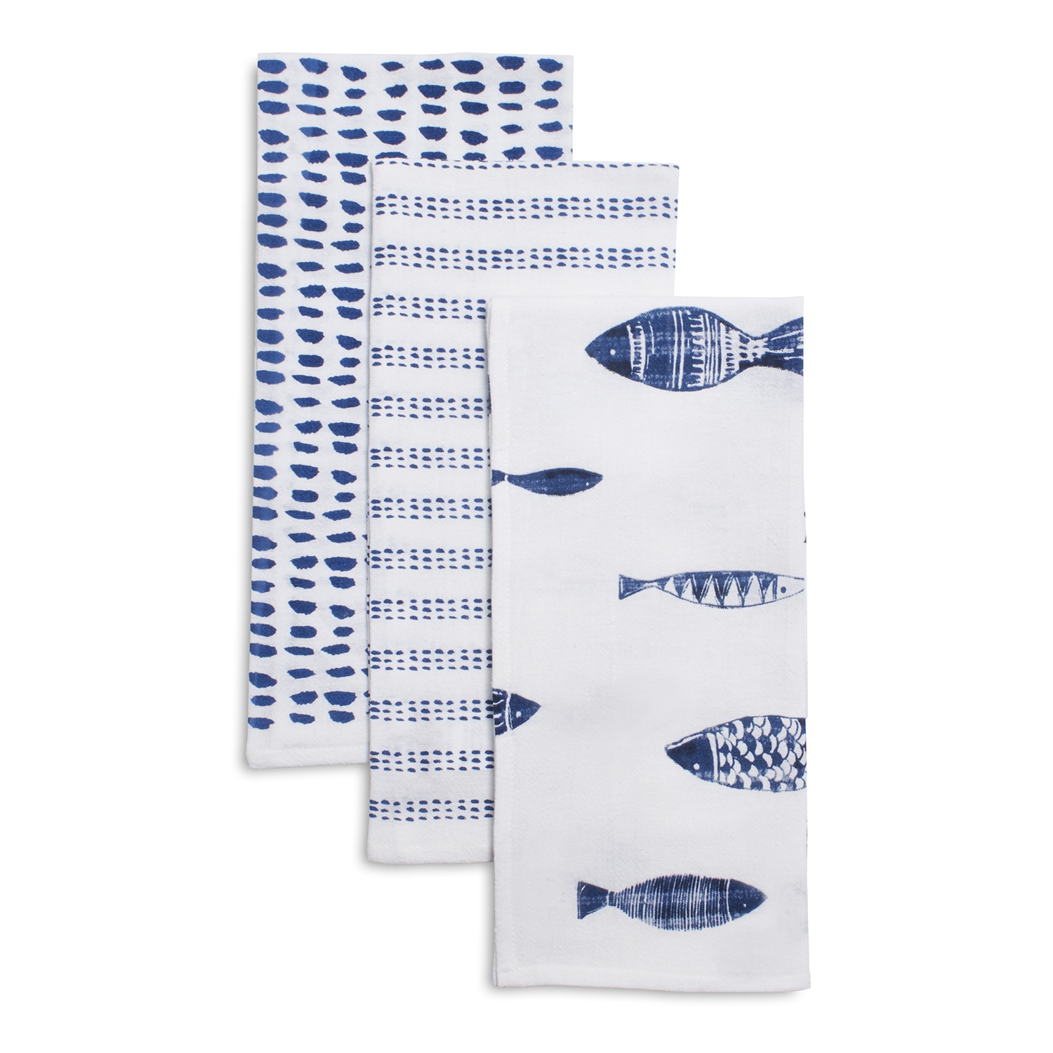 slide 1 of 1, Sur La Table Oceana Floursack Kitchen Towels, Blue, 3 ct