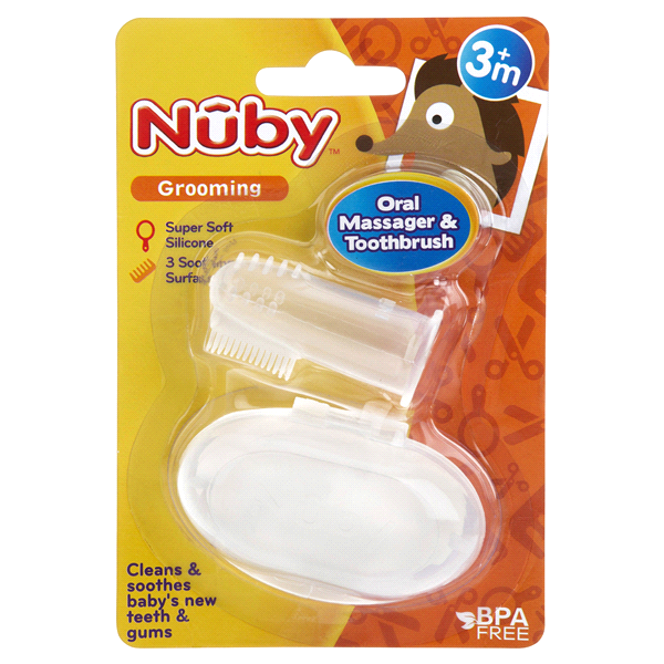 slide 1 of 1, Nuby Oral Massager and Toothbrush, 1 ct