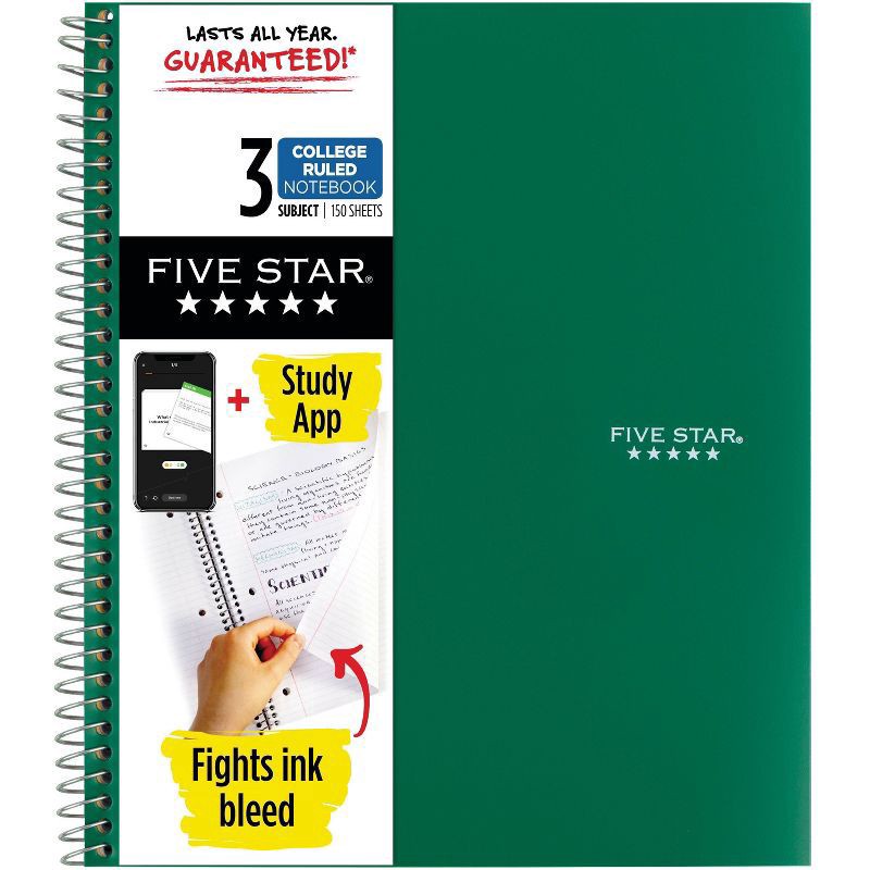 slide 1 of 10, Five Star College-Ruled 3-Subject Notebook, Blue, 8.5 in x 11 in