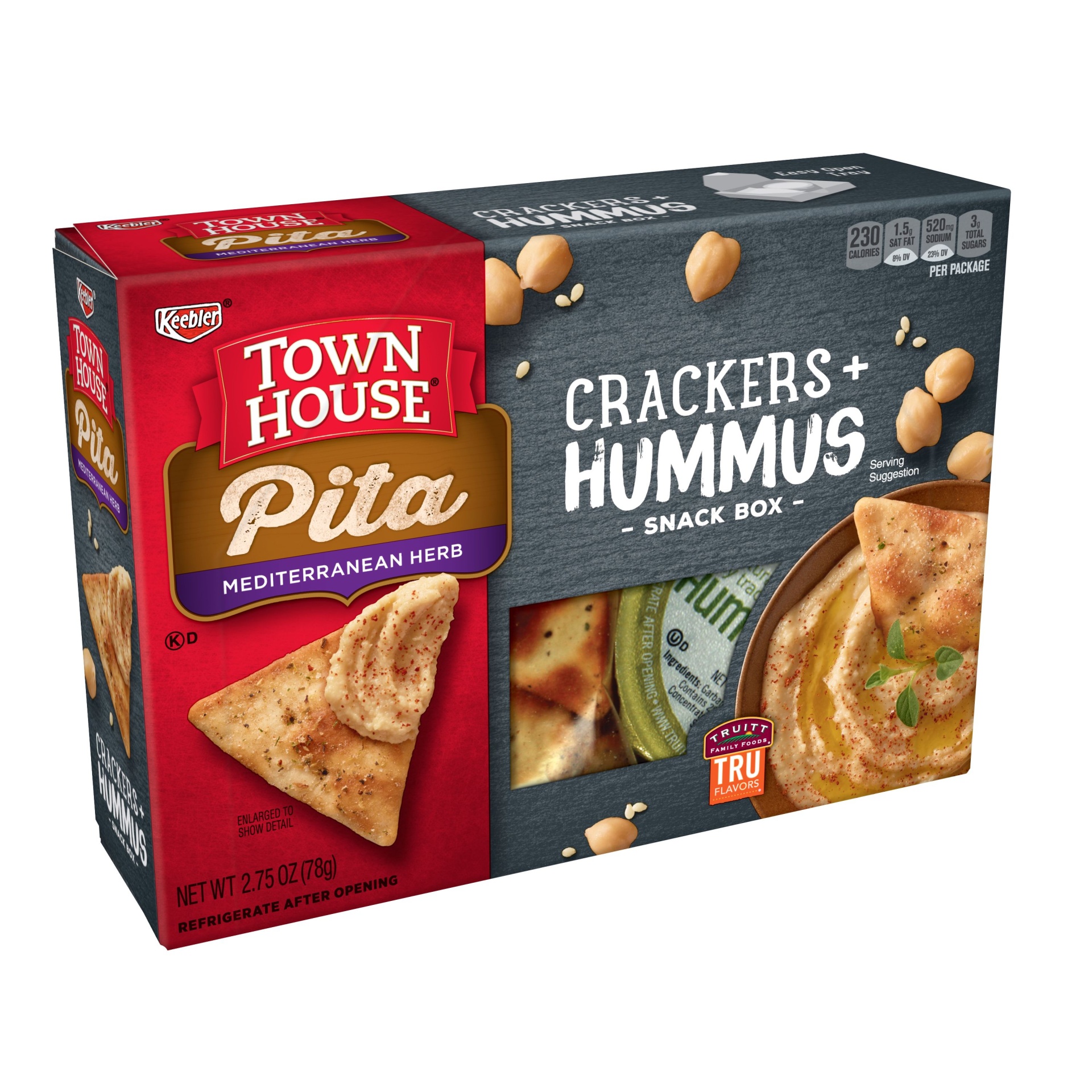 slide 1 of 1, Keebler Town House Pita Crackers + Hummus Snack Box Mediterranean Herb, 2.75 oz