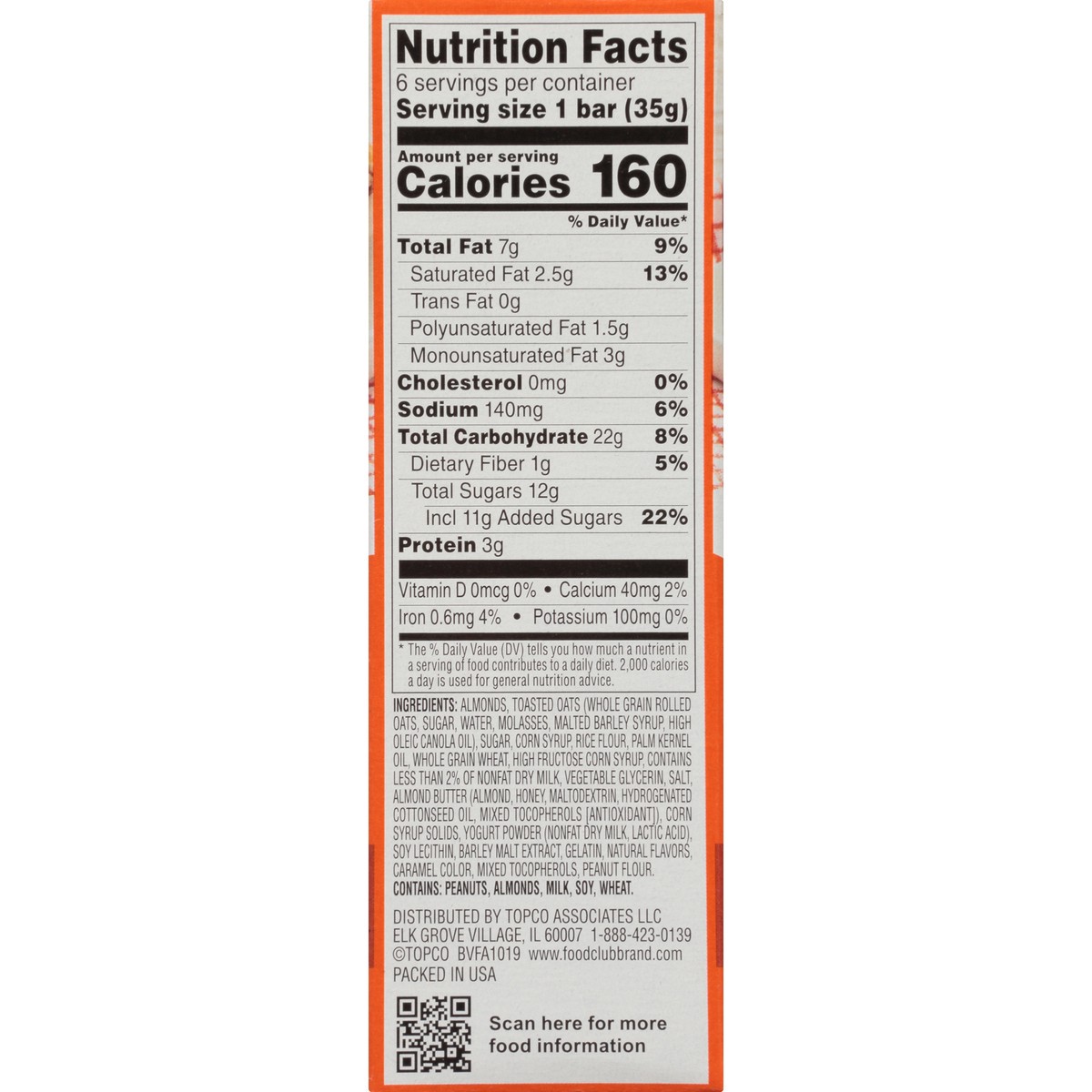 slide 9 of 9, Food Club Sweet & Salty Chewy Almond Granola Bars 6 ea, 7.4 oz