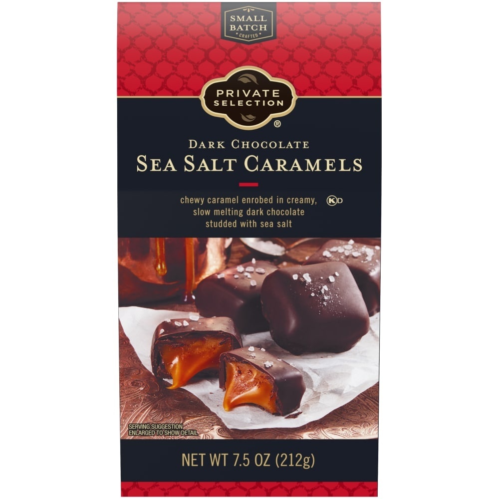 slide 1 of 1, Private Selection Dark Chocolate Covered Caramel Wtih Sea Salt, 7.5 oz