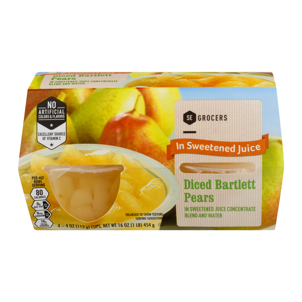 slide 1 of 1, SE Grocers Pears Diced Bartlett In Sweetened Juice - 4 CT, 4 ct