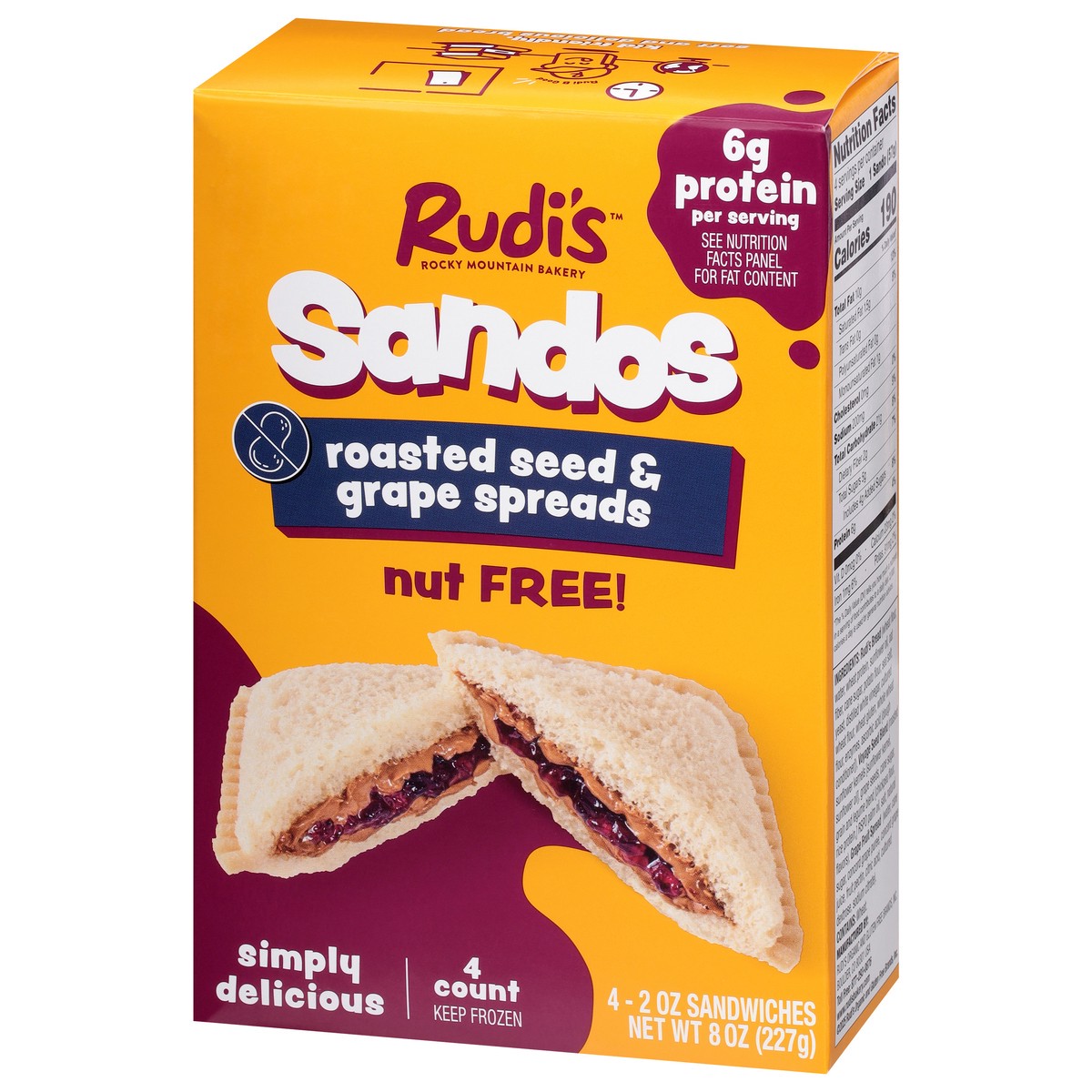 slide 2 of 4, Rudi's Sandos Roasted Seed & Grape Spread Sandwiches 4 - 2 oz Sandwiches, 4 ct