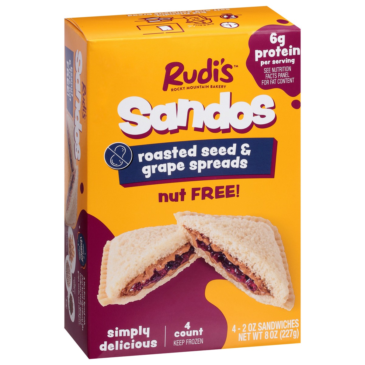 slide 3 of 4, Rudi's Sandos Roasted Seed & Grape Spread Sandwiches 4 - 2 oz Sandwiches, 4 ct