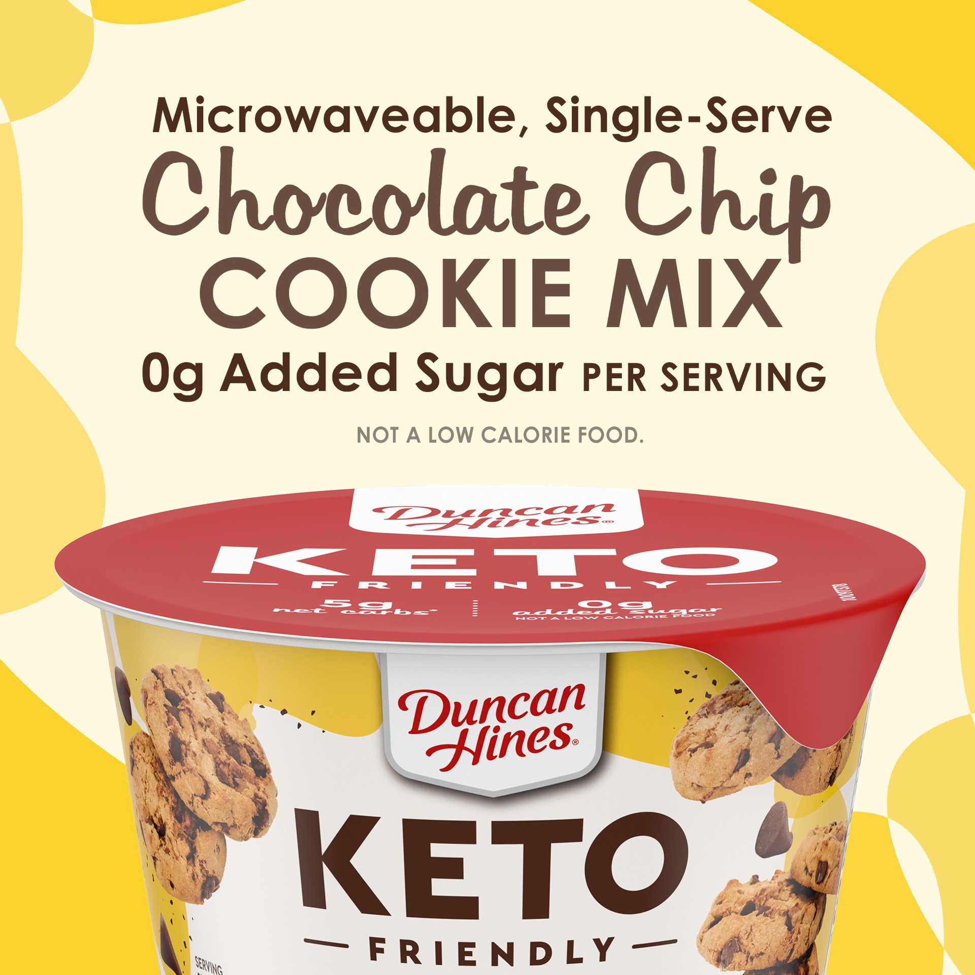 slide 4 of 5, Duncan Hines Keto Friendly Chocolate Chip Cookie Mix Cup, 2.5 oz., 2.1 oz