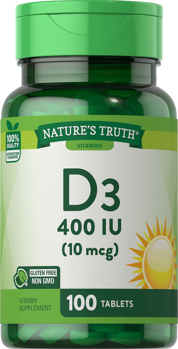 slide 4 of 5, Nature's Truth Vitamin D3 Tab 400Iu, 100 ct