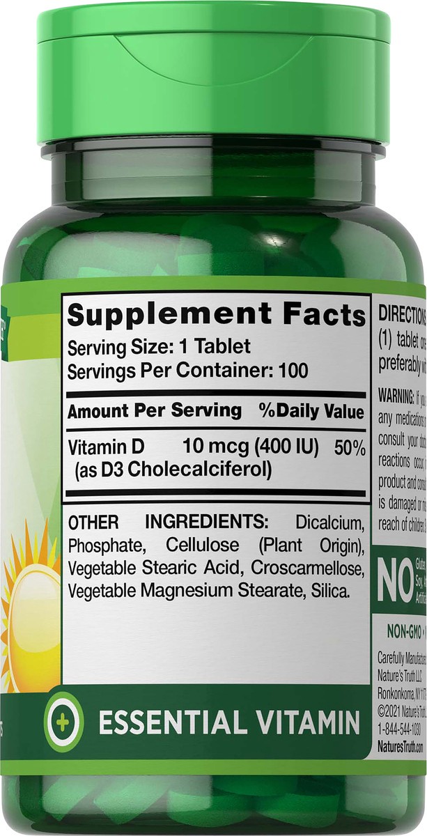 slide 5 of 5, Nature's Truth Vitamin D3 Tab 400Iu, 100 ct