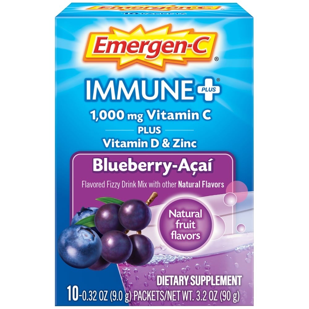 slide 1 of 1, Emergen-C Immune+ System Support Blueberry-Acai, 10 ct