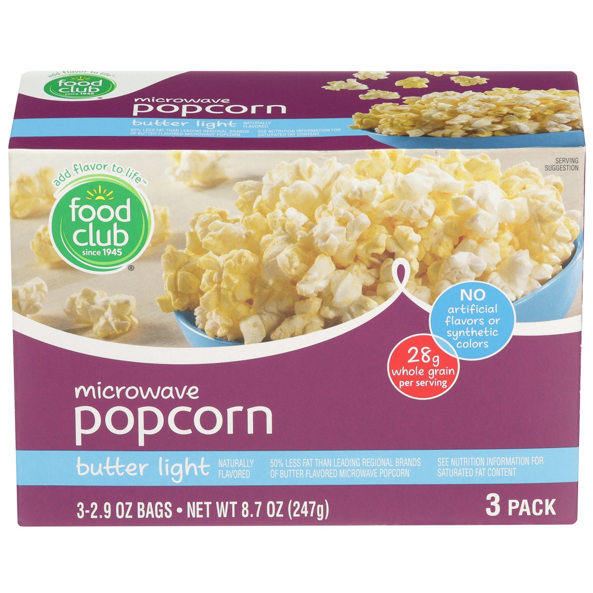 slide 1 of 6, Food Club Microwave Popcorn Light Butter, 3 ct; 2.9 oz