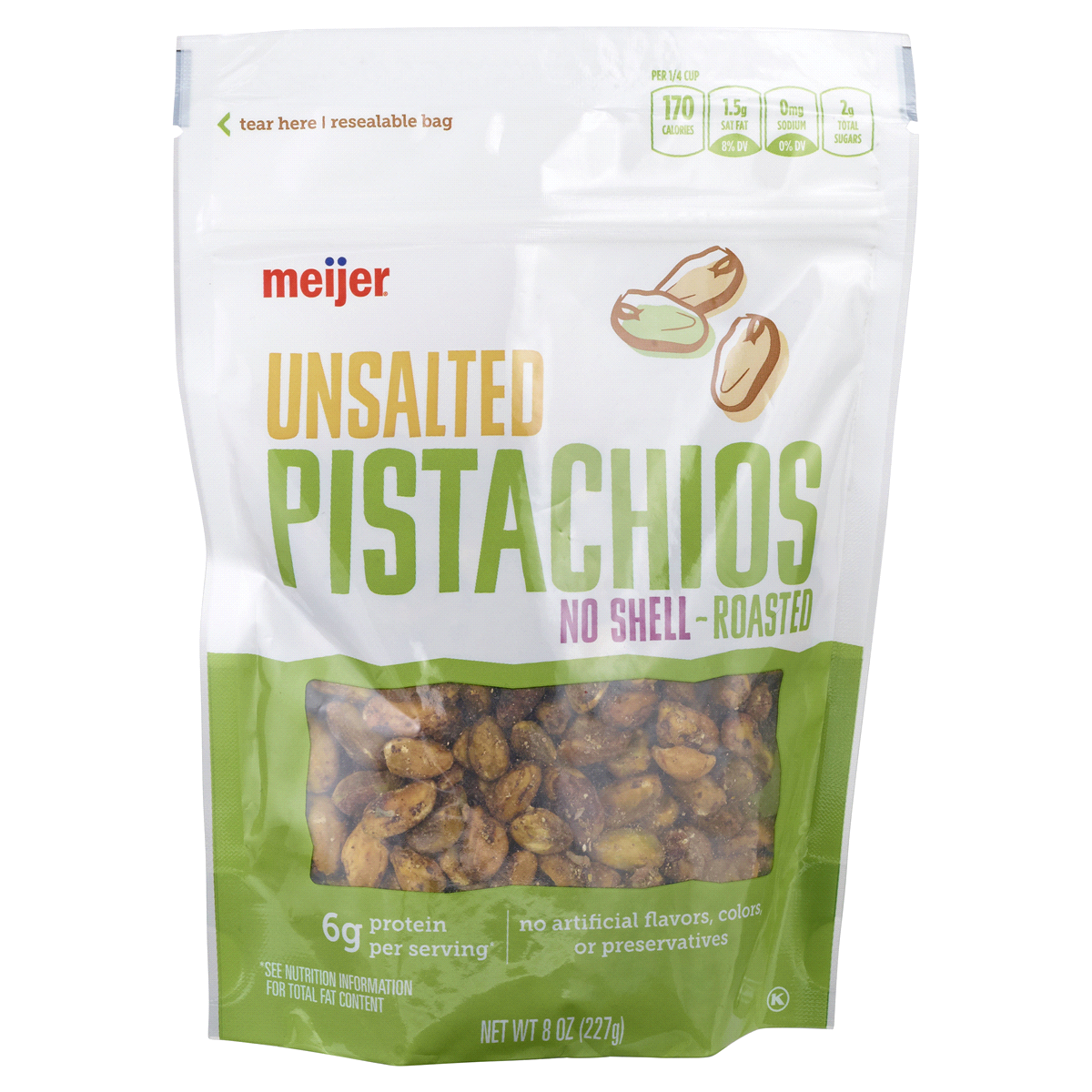 slide 1 of 5, Meijer Unsalted No Shell Roasted Pistachios, 8 oz