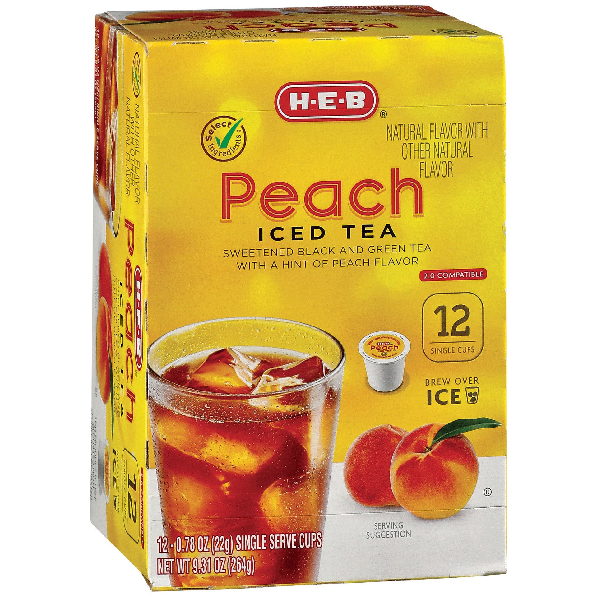 slide 1 of 1, H-E-B Iced Tea Single Serve Cups - Peach, 12 ct