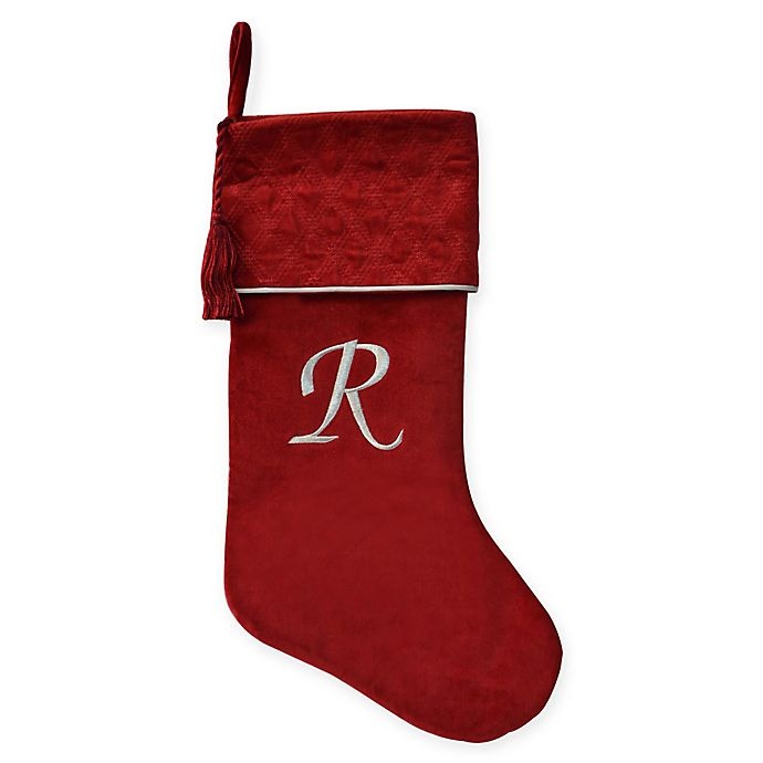 slide 1 of 2, Winter Wonderland Harvey Lewis Monogram Letter R'' Luxurious Velvet Stocking - Red'', 1 ct