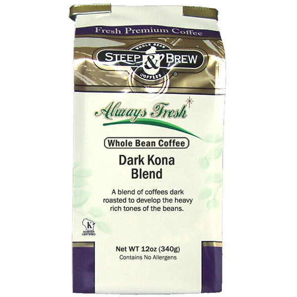 slide 1 of 1, Steep & Brew Whole Bean Coffee Dark Kona Blend, 12 oz