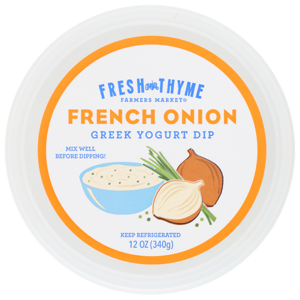 slide 1 of 1, Fresh Thyme Greek Yogurt French Onion Dip, 12 oz